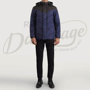 Chaqueta Acolchada de Dos Tonos para Hombre con Capucha, Azul Marino y Negro, Abrigo Acolchado de Invierno, Parka Casual Cálida y Resistente al Viento para Exteriores - Product Image 4