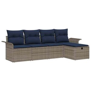 Ensemble de canapés de jardin en polyrotin 5 places avec coussins, mobilier d'extérieur style contemporain gris marine - Product Image 4