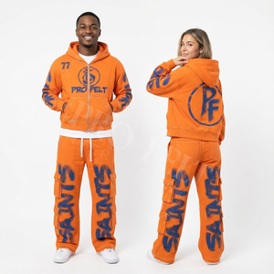 Conjuntos de Dos Piezas a la Moda, Estampado Gráfico Personalizado, Ajuste Cómodo, Estilo Oversize, Sudadera con Capucha de Mezclilla y Pantalones Cargo - Product Image 6