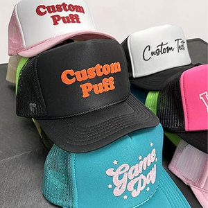 Casquette Trucker en Maille à Impression Gonflée Personnalisée, 6 Panneaux, Réglable, Unisexe, Décontractée, Rose et Blanc, Idéale Printemps-Été - Product Image 6