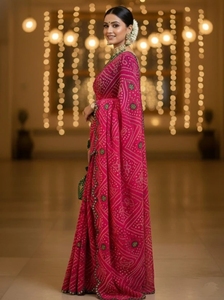 Sari de Georgette Bordado Estilo Bollywood KV con Blusa Sin Coser - Product Image 4
