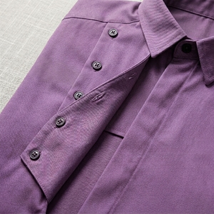 Men Purple Long Sleeve Slim Fit Dress <b>Shirt</b> Solid Color Button Down Collar Smart Casual Woven Fabric - Product Image 6