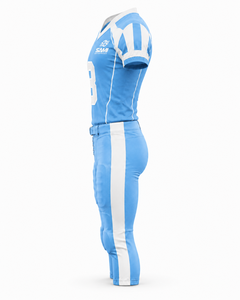 American Football Uniform Set Light Blue <b>White</b> <b>V</b>-<b>Neck</b> Short Sleeve 100% Polyester Moisture Wicking Fitted Adult Custom Team Name - Product Image 2