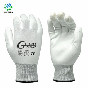 Guantes Mitra Gekko Grip Blancos con Recubrimiento de PU, Forro de Poliéster, Textura de Microdiamantes en Relieve, Puño de Punto, Antideslizantes y Antiestáticos - Product Image 1