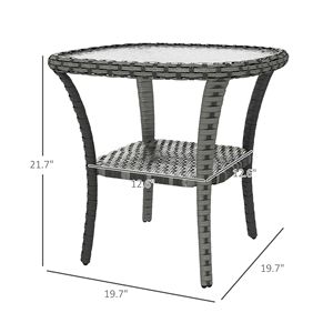 Tavolino grigio da esterno con piano in vetro a increspatura d'acqua e ripiano di stoccaggio in vimini tessuto a mano - Product Image 3