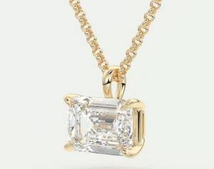 จี้เพชรโมอิสซาไนต์ทรงบาแกตต์สองสี เงิน-ทอง ประดับมรกตแบบหนามเตย ดีไซน์ฮิปฮอป ประดับเพชรเม็ดใหญ่ - Product Image 1