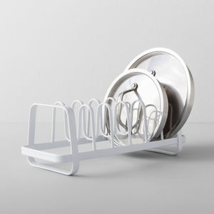 Organisateur de couvercles de casseroles et poêles en métal finition cuivre moderne, support de rangement autoportant en forme de M pour armoire de cuisine et comptoir, meilleur prix - Product Image 3