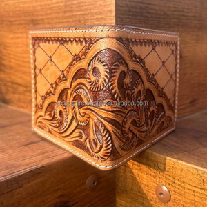 กระเป๋าสตางค์ผู้ชายแบบตะวันตกลายดอกไม้หนังแท้คาวบอยทำด้วยมือแกะสลักด้วยมือล่าสุด - Product Image 3