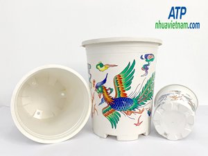 Venta al por mayor maceta de plástico de forma redonda con patrones de dragón y Fénix para uso en el suelo - Product Image 3