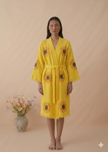 Women <b>Boho</b> Woven Floor-Length <b>Dress</b> Floral Embroidery Frayed Hem Loose Fit Long Sleeve V-neck <b>Summer</b> Casual Washable - Product Image 3