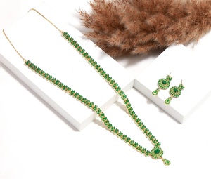 Top Selling 22K Gold Plated Emerald <b>Necklace</b> Set Ethnic Indian Wedding Jewelry for Women Long <b>Necklace</b> - Product Image 2