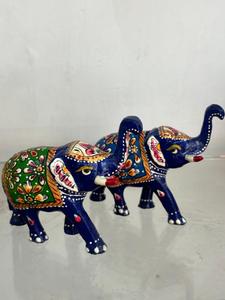 งานฝีมือรูปปั้นช้างไม้สีน้ำเงินทำมือ เป็นมิตรกับสิ่งแวดล้อม ของตกแต่งบ้านสไตล์อินเดียดั้งเดิม ของขวัญงานศิลปะ ของประดับตกแต่ง - Product Image 4