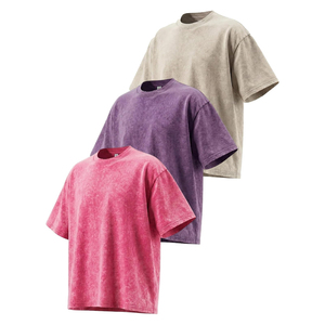 Nuevas Camisetas de Manga Corta para Hombre, Cuello Redondo, Lavado Ácido, Corte Regular, Color Liso, Estilo Vintage Informal, 100% Algodón, ODM OEM - Product Image 6