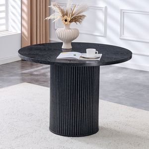 Tavolo da Pranzo Circolare Moderno con Giunzioni, Diametro 42 Pollici, Legno Nero con Diagonale a Forma di Ventaglio - Product Image 1