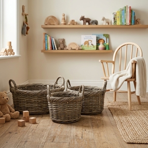 Wholesale Kubo Round Rattan <b>Basket</b> Set 3 <b>for</b> Home Garden Outdoor Flower Pots Planters Woven <b>Plant</b> Storage Organizer Holders Box - Product Image 2