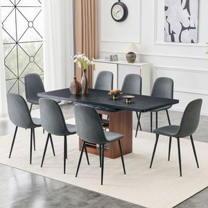 Set Moderno di Tavolo da Pranzo a L Espandibile e Sedie, Tavolo Estraibile 59-71 Pollici Abbinato a 8 Sedie in Lino e Cotone Grigio Scuro - Product Image 2