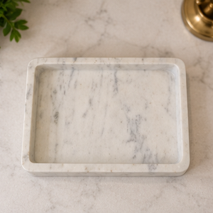 Rectangle Marble <b>Storage</b> Tray Minimalist Design Durable Indoor Bathroom <b>Tabletop</b> Accessory - Product Image 5