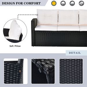 Set da 6 Pezzi in Rattan PE Intrecciato per Esterni, Resistente alle Intemperie, con Tavolino da Caffè, Divani e Pouf in Vimini - Product Image 5