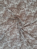 Tissu en coton marron en gros avec broderie florale blanche et travail de cordon 3D pour vêtements de créateurs et décoration intérieure
