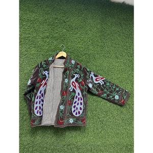 Chaqueta de terciopelo marrón de lujo con bordado de pavo real azul cielo, estilo bohemio, para mujer, manga larga, ropa de abrigo de verano. - Product Image 4