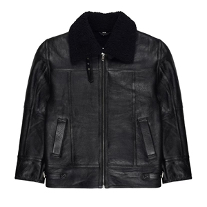 Mens Black Leather Jacket With Black <b>Fur</b> Collar Winter Shearling B3 Coat Genuine Sheepskin Warm Fleece Lined Biker Jacket - Product Image 6