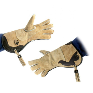 Gants de fauconnerie 100% cuir, accessoires de chasse personnalisés, logo brodé aigle, motif piège à cerfs, extérieur, non imperméables - Product Image 5