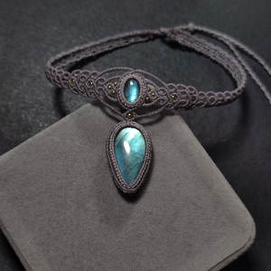 Collier Statement Macramé Papillon Perle Mystique Marron Doré Fusion Tribale Pierre Naturelle Tendance Fait Main Bijoux en Cuivre - Product Image 1