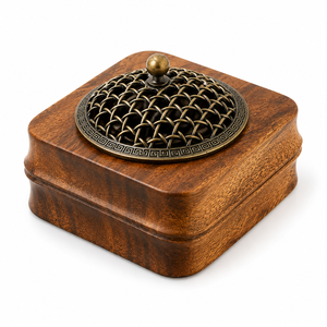 Bamboo Coil <b>Incense</b> <b>Holder</b> With Geometric Lid Aromatherapy Burner All-Season Use Aromatherapy Home Fragrance For Ramadan - Product Image 4
