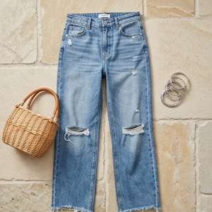 High Waist Straight Leg <b>Denim</b> Jeans Women Full Length Stonewashed Cotton Casual Autumn Style - Product Image 4