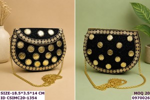 Handmade Mosaic Iron <b>Clutch</b> Pearl <b>Gold</b> Embellishments Satin Lining Shoulder Strap Multi-Function Designer Ethnic Evening Party - Product Image 2