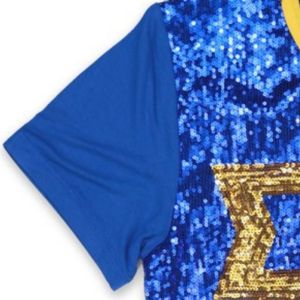 SGR <b>Sequin</b> Tee Royal Blue And Gold Sparkle Shirt Custom Greek Letter Short Sleeve T Shirt Premium Sorority Apparel Fashion <b>Top</b> - Product Image 2