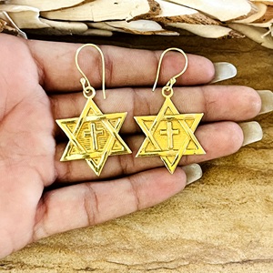 Market Favorite Star Of David <b>Cross</b> Drop <b>Earrings</b> Boho Brass <b>Earrings</b> Women 18k Gold Plated Geometric Dangles Wholesale OEM ODM - Product Image 2
