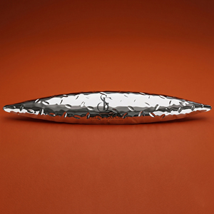 Modern Style Diamond Plate Chrome Finish Chocolate Tray Stainless Steel Long Tray Boat Shape Perfect For Luxury <b>Serving</b> - Product Image 5