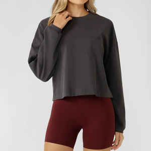 Camiseta Deportiva Moderna para Mujer, Corte Cuadrado, Puños Acanalados Personalizados, Corte Corto, Transpirable, Manga Larga, para Fitness y Actividades al Aire Libre - Product Image 1