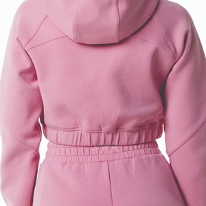 Femmes en détresse haut court à capuche personnalisé 100% coton Tech polaire Streetwear fermeture éclair sweats support en gros pour l'hiver - Product Image 6