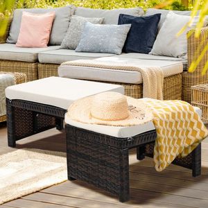 2 Ottomanes en rotin rembourrées et confortables pour canapés de jardin et décoration de terrasse - Product Image 3