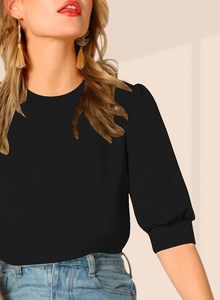 T-shirt décontracté à manches longues en maille respirante, coupe ajustée, avec manches bouffantes, personnalisable, en coton et polyester, imprimé logo, collection printemps, coupe courte - Product Image 2