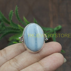 Anillo de Ópalo Azul Natural, Plata de Ley 925, Hecho a Mano, Cabujón Ovalado, Joyería Vintage Boho, Regalo para Mujer, Unisex - Product Image 6