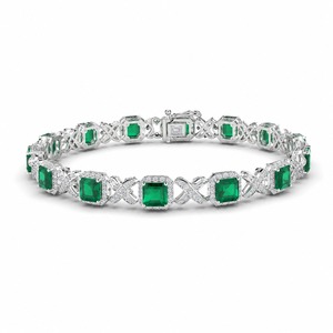 Emerald Tennis <b>Bracelet</b> 18K White <b>Gold</b> Twisted Pave <b>Infinity</b> Link Green Emerald Diamond Luxury Fashion <b>Bracelet</b> Custom - Product Image 6