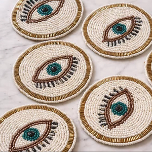 Handmade Glass <b>Beads</b> Square <b>Coasters</b>-Classic Design Polyester Backing (4x4 Inch) MS HANDICRAFT Portable Customized Church - Product Image 1