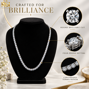 Collier tennis en diamant de laboratoire taille brillant rond, sertissage quatre griffes |   Chaîne Éternité Classique en Or Massif 9K 14K 18K, Bijoux Fins - Product Image 5