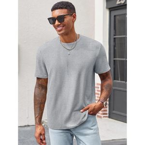 2025 hommes surdimensionnés Jacquard hauts décontracté été à manches courtes col rond extensible T-Shirts avec sérigraphie - Product Image 4
