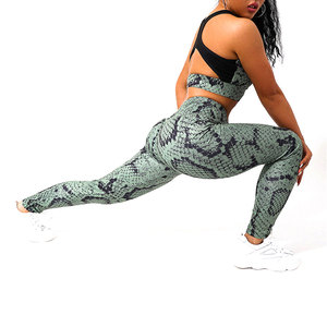Snake Print Yoga Set High Waist Leggings Racerback Crop Top 2 Piece Activewear Spandex Polyester Full Length Animal Pattern - Product Image 3