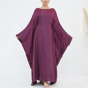 Abayas pour femmes et jeunes filles, couleur bordeaux uni, avec fermeture éclair frontale, style fantaisie, traditionnel, élégant, longueur au sol, pour l'extérieur, style Dubaï, coupe oversize - Product Image 6