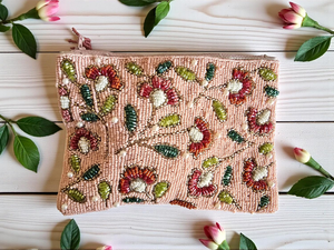 Pochette rectangulaire artisanale bleue à fleurs perlées, brodée, avec fermeture éclair, porte-monnaie et chaîne amovible, légère, pour mariage - Product Image 6