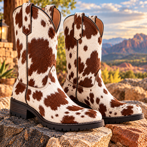 Chaussures en cuir artisanales |   Bottes en cuir western pour femmes et hommes |   Bottes en cuir de vache |   Bottes de cowboy faites à la main avec fourrure - Product Image 4
