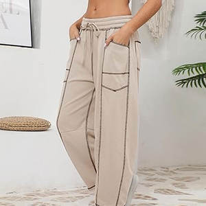 กางเกงขายาวทรงบาร์เรลขาบาน มีเชือกผูกเอวและกระเป๋า กางเกงจ็อกเกอร์ทรงโอเวอร์ไซส์ใส่สบายสำหรับผู้หญิง - Product Image 5