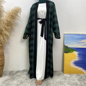 2026 High Quality Women Long Sleeve <b>Elastic</b> Waist Loose <b>Belted</b> Open Front Anti-static Polyester Muslim Abaya - Product Image 2