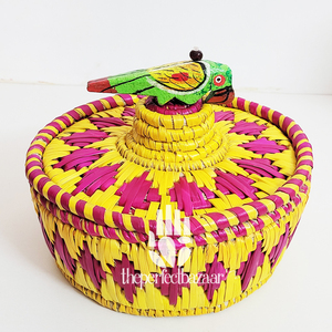 Cestas decorativas festivas para centros de mesa, cestas de almacenamiento de hierba Moonj natural con tapa, diseño ecológico. - Product Image 2