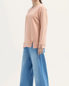 เสื้อสเวตเชิ้ตคอกลมโอเวอร์ไซส์ผ้าฝ้ายฟลีซสีพื้นสำหรับผู้หญิง ออกแบบโดย OEM ปักโลโก้ตามสั่ง ปรับแต่งได้ - Product Image 3